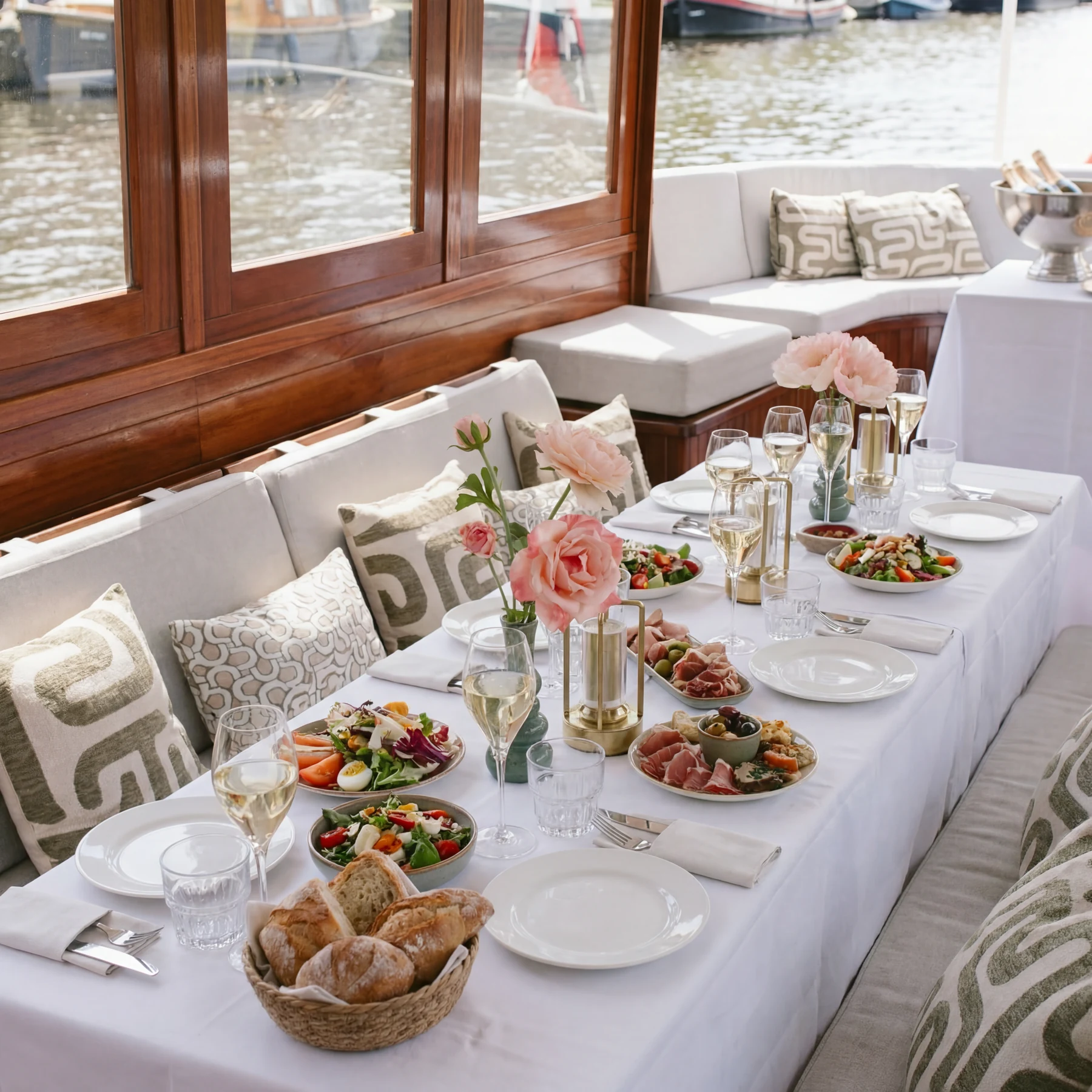 What are the costs of different dinner packages on a boat?